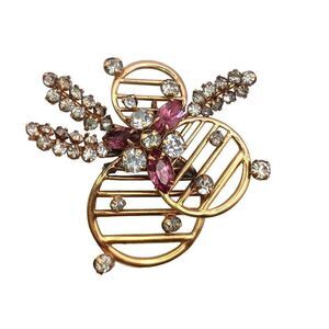 Vintage 1950s Phyllis 12k Gold Filled Rhinestone Bee Bug Insect Brooch